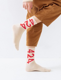 Fashion Beige Digital Contrast Color Cotton Socks