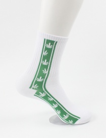 Fashion Green Hemp Leaf Contrast Color Thread Mid-high Tube Thick Socks