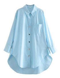 Fashion Blue Button-down Collar Long-sleeved Shirt