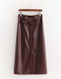 Fashion Red Wine Elastic Waist Imitation Pu Leather Skirt