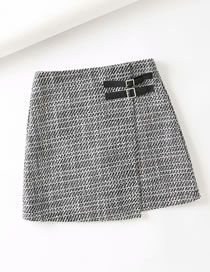 Fashion Dark Gray Plaid High Waist Asymmetric Tweed A-line Skirt