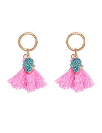 Fashion Pink Long Fringed Palm Resin Alloy Earrings
