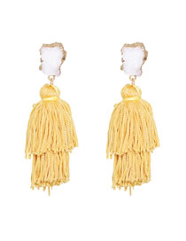 Fashion Yellow Long Tassel Resin Geometric Earrings