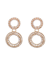 Fashion White Round Cutout Geometric Earrings With Diamonds