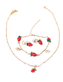 Fashion Strawberry Fruit Dripping Strawberry Necklace Bracelet Earrings Set