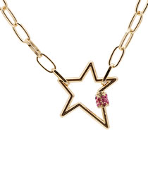 Fashion Pink Five-pointed Star Diamond Lock Stainless Steel Necklace