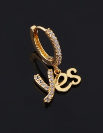 Fashion 6#gold Color Copper Inlaid Zircon Letter Yes Earrings (1pcs)