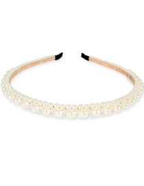 Fashion Three Rows Of Pearls Pearl Beaded Flower Geometric Headband