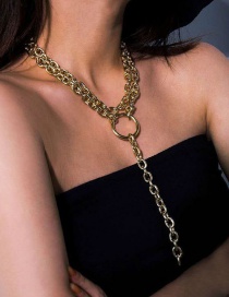 Fashion Gold Color Thick Chain With Ring Pendant Multilayer Necklace