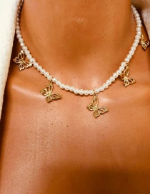 Fashion Gold Color Butterfly Pendant Pearl Necklace