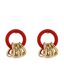 Red Resin Round Chain Ring Earrings