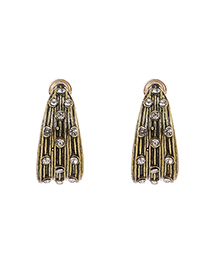 Ancient Gold Alloy Diamond Geometric Shape Earrings