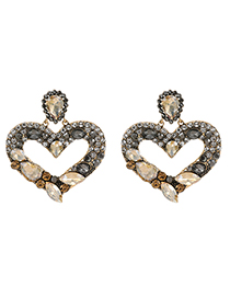 Champagne Alloy Diamond Hollow Heart Earrings