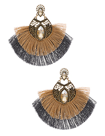 Champagne Alloy Diamond-studded Clan Style Double Tassel Earrings