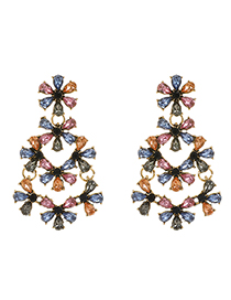 Color Alloy Diamond Geometric Flower Earrings