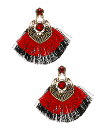 Red Alloy Diamond-studded Clan Style Double Tassel Earrings