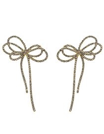 Golden Alloy Diamond Bow Earrings