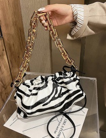 Fashion Zebra Pattern Zip Stripe Chain Pleated Shoulder Bag