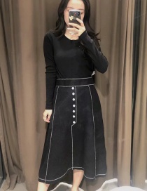 Fashion Black Shell Color Contrast Elastic Waist A Version Knitted Skirt