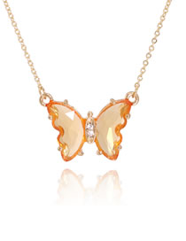 Fashion Orange Butterfly Pendant Diamond Resin Necklace