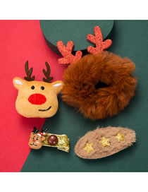 Fashion Brown Christmas Santa Claus Elk Horn Hairpin Hair Tie Set