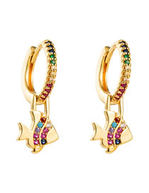 Fashion Color Small Fish Brass Gold-plated Micro-set Zircon Earrings