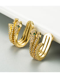 Fashion Gold Color Copper-plated 18k Gold Micro-inlaid Zircon Snake-shaped Non-pierced Ear Clip