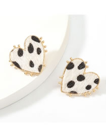 Fashion White Love Heart-shaped Alloy Leopard Print Flannel Flocking Earrings