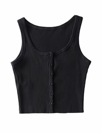 Fashion Black Pit Striped Button Cardigan Vest