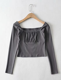 Fashion Dark Gray Pleated Long-sleeved Slim-fit T-shirt Top