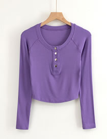 Fashion Purple Metal Row Raglan Long Sleeve Slim T-shirt