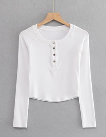 Fashion White Metal Row Raglan Long Sleeve Slim T-shirt