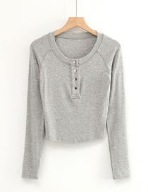 Fashion Light Grey Metal Row Raglan Long Sleeve Slim T-shirt