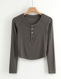 Fashion Dark Gray Metal Row Raglan Long Sleeve Slim T-shirt