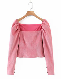 Fashion Pink Corduroy Square Neck Solid Color Shirt Top