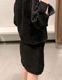 Fashion Black Sequin Pocket Stitching Skirt