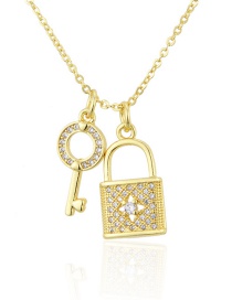 Fashion Gilded Zircon Key Lock Necklace