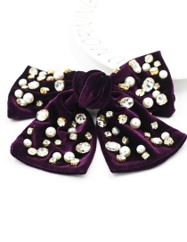 Fashion Purple Diamond Fabric Bow Tie Diamond Pearl Hairpin