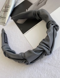 Fashion Gray Faux Leather Pleated Broad-side Knotted Headband