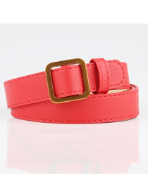 Fashion Red Square Buckle Non-perforated Soft Leather Jeans Belt