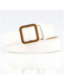Fashion White Square Buckle Non-perforated Soft Leather Jeans Belt