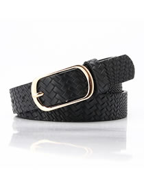 Fashion Woven Pattern Black Rectangular Buckle Knitted Dress Sweater Belt