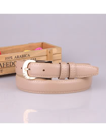 Fashion Khaki Pu Leather Alloy Pin Buckle Carved Love Belt