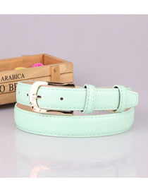 Fashion Light Green Pu Leather Alloy Pin Buckle Carved Love Belt