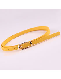 Fashion Yellow Pin Buckle Pu Leather Alloy Geometric Thin Belt