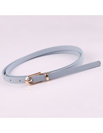 Fashion Light Blue Pin Buckle Pu Leather Alloy Geometric Thin Belt