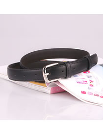 Fashion Black 120 Pin Buckle Imitation Leather Japanese Buckle Thin Belt