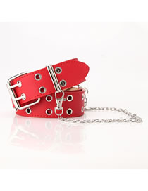 Fashion Red Eyelet Chain Alloy Double Row Belt