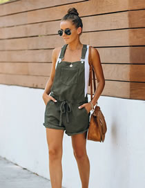 Fashion Army Green Sleeveless Lace-up Slim High Waist Overalls