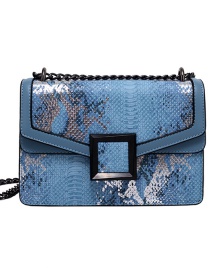 Fashion Blue Chain Snakeskin Print Shoulder Messenger Bag